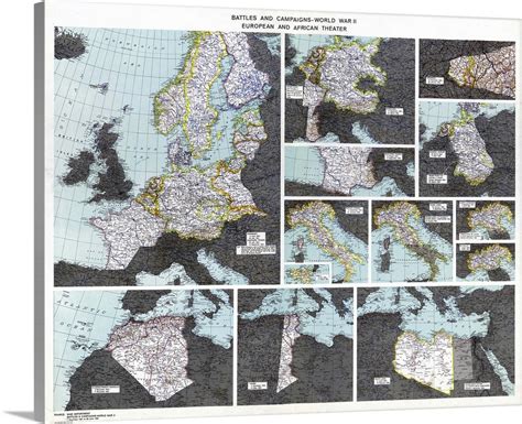 Map, WWII Battles, c1945 Wall Art, Canvas Prints, Framed Prints, Wall ...