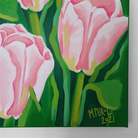 ORIGINAL PAINTING Tulips Pink White Modern Abstract Art | Etsy