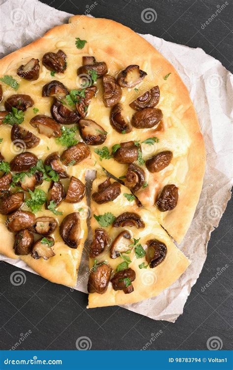 Pizza with Mushrooms and Cheese Stock Photo - Image of baked, crust: 98783794