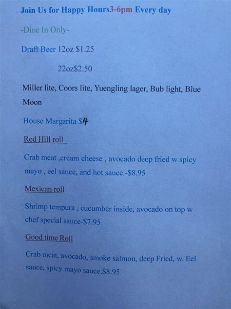 Menu at Mount Fuji - Japanese Sushi & Hibachi Steak House restaurant, Schuylkill Haven