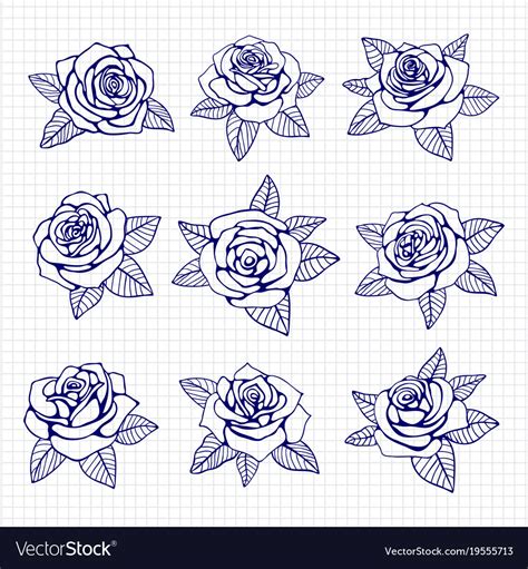 Ballpoint pen drawing roses set Royalty Free Vector Image