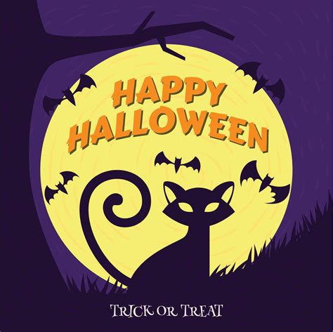 Halloween cat and bat hand drawn flat cartoon background illustration 13319045 Vector Art at ...