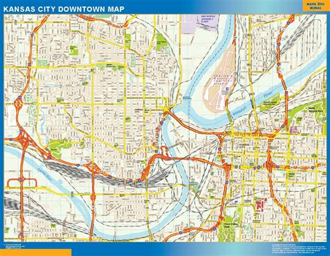 Kansas City downtown wall map | Wall maps of countries of the World