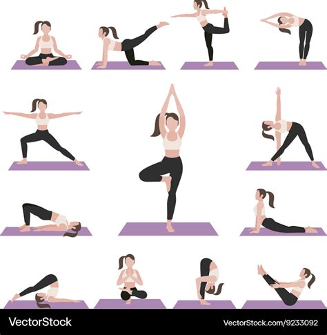 Yoga postures exercises set Royalty Free Vector Image