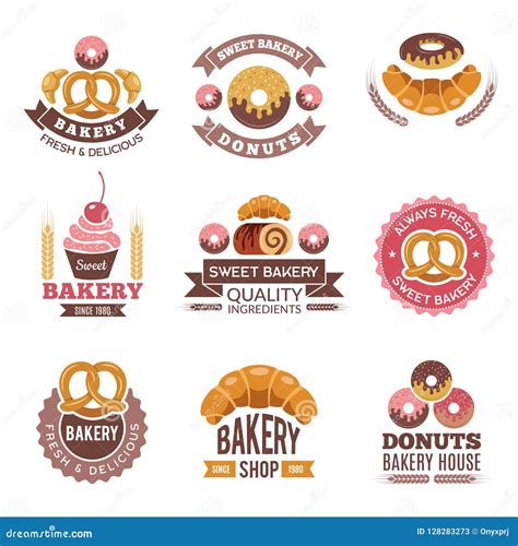 Bakery Shop Logo. Donuts Cookies Fresh Food Cupcakes and Bread Pictures for Vector Badges Design ...