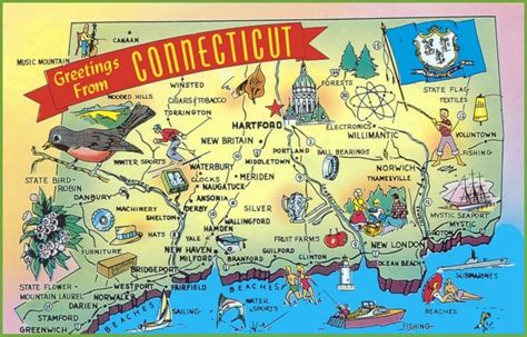 Illustrated tourist map of Connecticut - Ontheworldmap.com