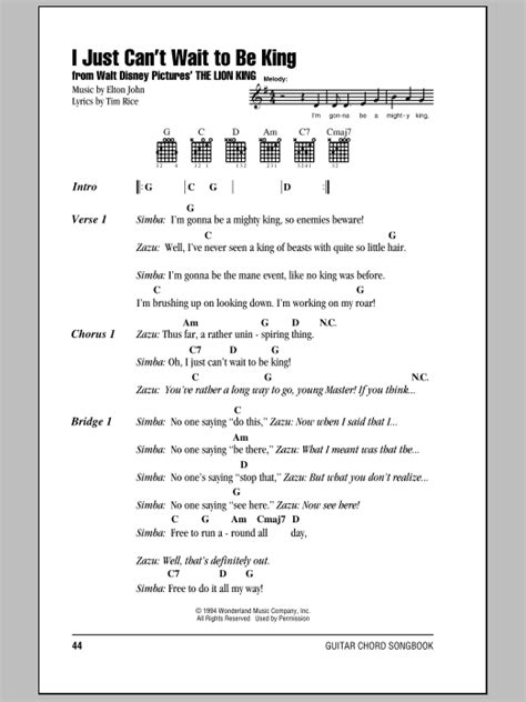 I Just Can't Wait To Be King (from The Lion King) by Elton John - Guitar Chords/Lyrics - Guitar ...