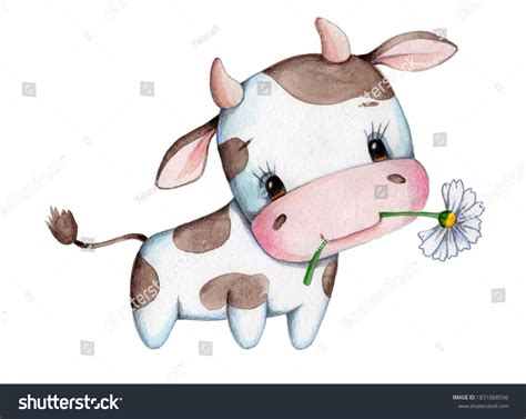 Watercolor Illustration Cute Cow Bull Symbol Stock Illustration ...