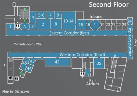 Map of the second floor of the Uffizi | Museum flooring, Uffizi gallery, Museum