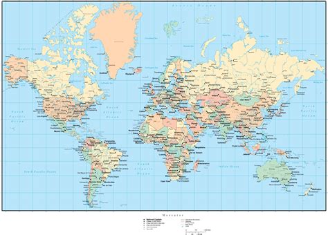 World Map in JPEG or Adobe Illustrator Vector Format - with Countries, US States, Canadian ...