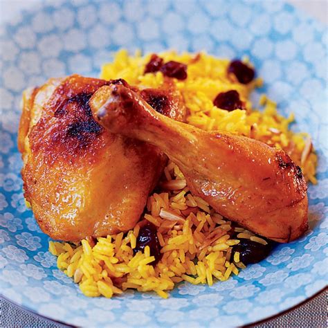 Persian Roasted Chicken with Dried Cherry-Saffron Rice Recipe