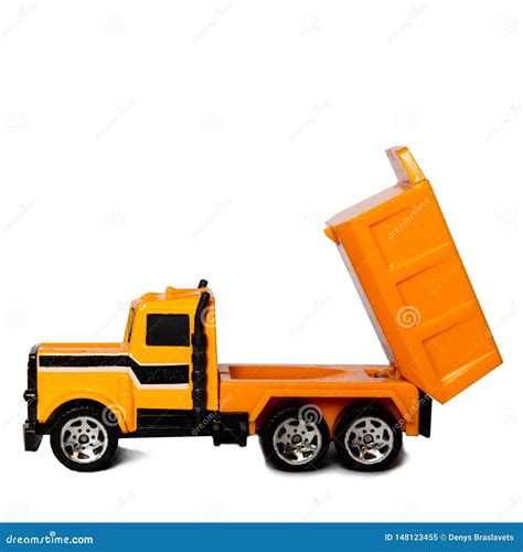 Yellow Toy Dump Truck On A White Background Stock Image - Image of work, heavy: 148123455