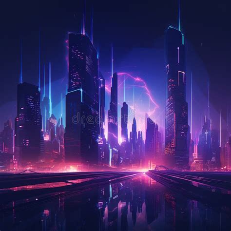 Futuristic City Skyline at Night with Modern Architecture and Neon ...