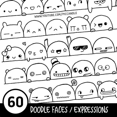 60 caras linda Doodle expresiones para imprimir hojas de | Etsy | Face ...