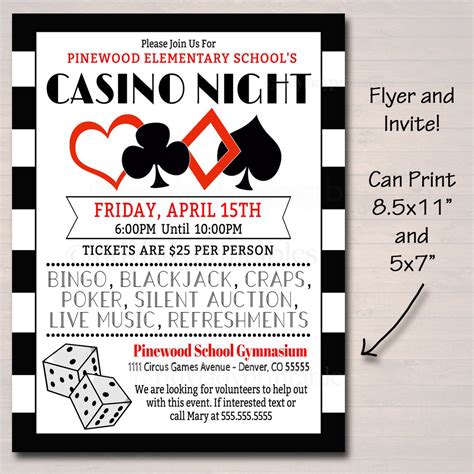 Casino Night Flyer Ticket Set Invitation Editable Template – TidyLady Printables