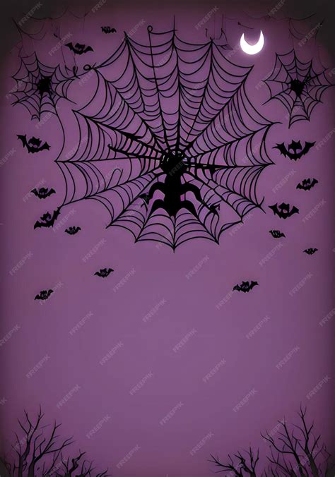 Premium AI Image | Spider web with bats and spiders on a purple background