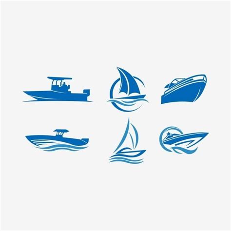 four different types of boats are shown in blue on a white background ...