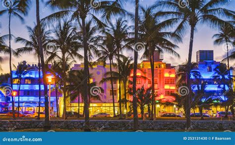 Miami Beach , Colorful Art Deco District at Night Stock Photo - Image of retro, restaurant ...