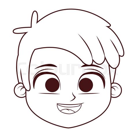 Cute boy face cartoon in black and ... | Stock vector | Colourbox