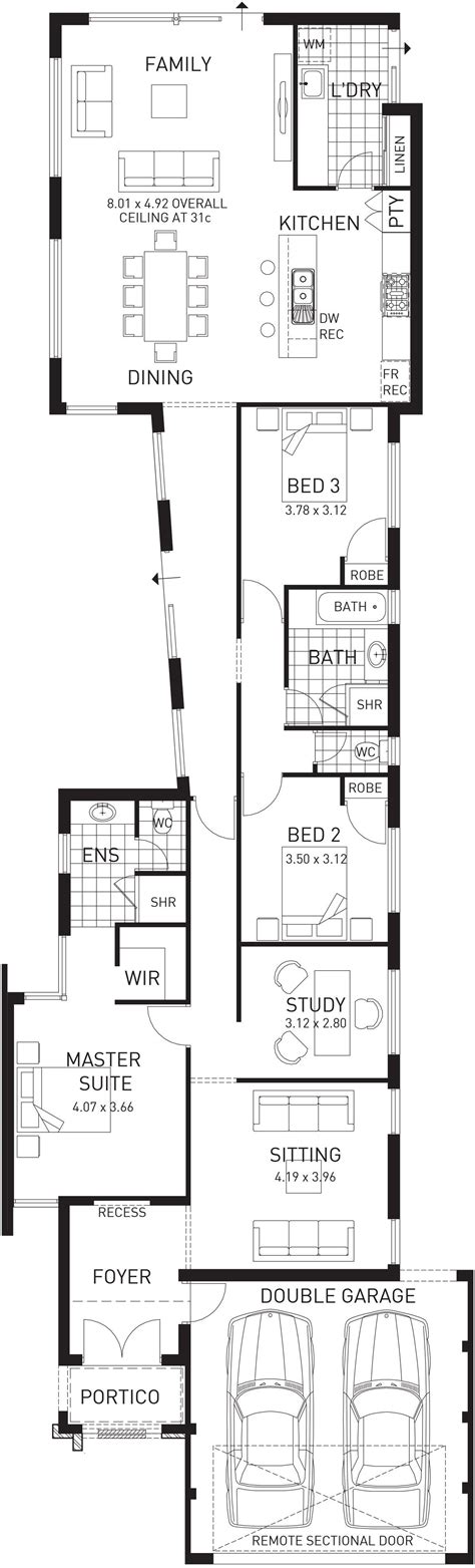 Claremont, Single Storey Narrow Floor Plan, WA | Narrow lot house plans, Narrow house plans ...