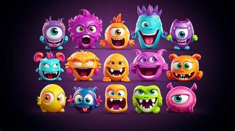 Premium AI Image | Funny monsters set Cartoon monster characters halloween collection