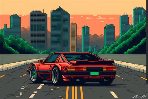 Red Sports Car on Road Pixel Art Graphic by Alone Art · Creative Fabrica