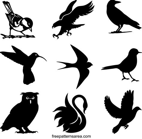 Black And White Bird Silhouette Vectors - FreePatternsArea