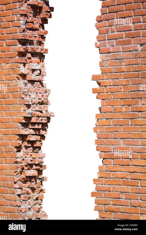 Broken brick wall isolated Stock Photo - Alamy