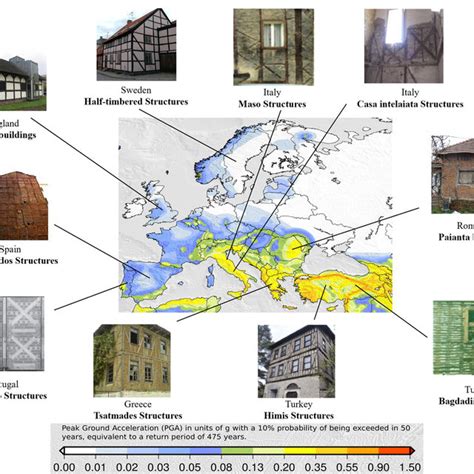 Hazard map of the European countries based on PGA [15] and various... | Download Scientific Diagram