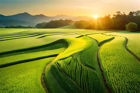 Premium AI Image | rice fields in the sunset