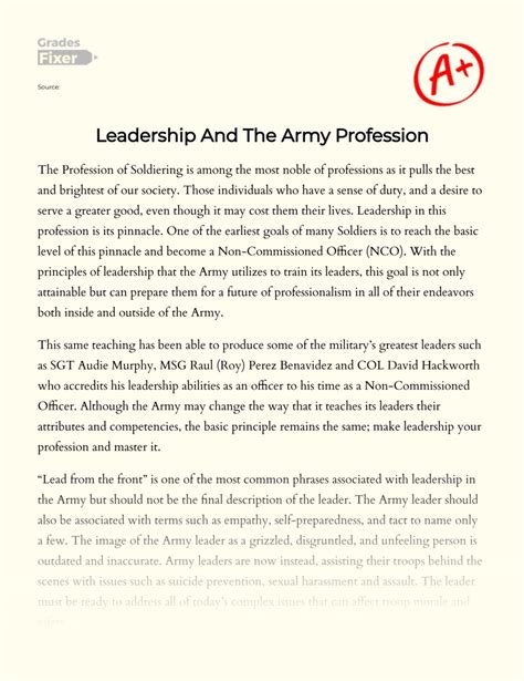 Leadership and The Army Profession: [Essay Example], 1002 words