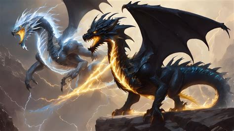 black and white lightning dragons wallpaper - backiee