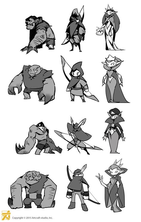 several different types of cartoon characters in black and white