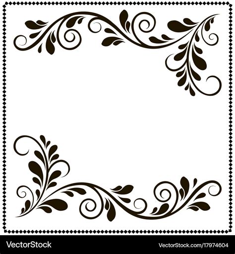 Black and white border frame with floral patterns Vector Image