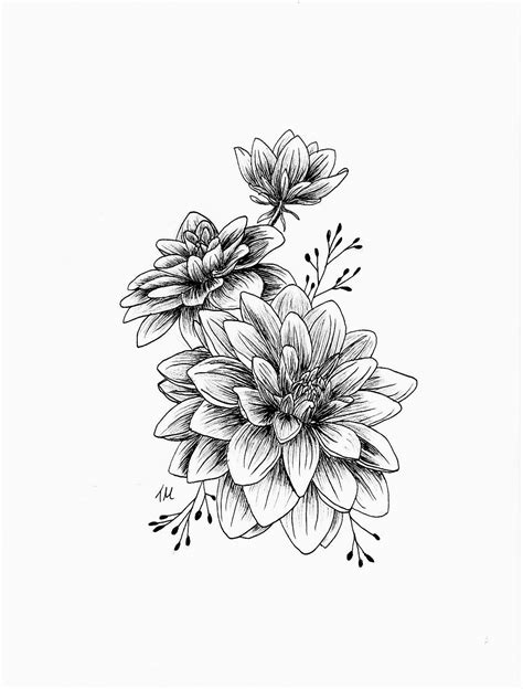 Dahlia flower drawing/tattoo - fine liner | Flower tattoo meanings, Dahlia tattoo, Dahlia flower ...