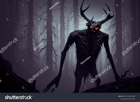 Creepy Wendigo Shadow Monster Forest Background Stock Illustration ...