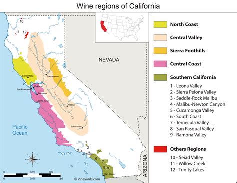 California Map of Vineyards Wine Regions