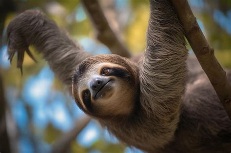 Premium AI Image | A sloth hanging from a tree branch