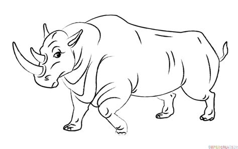 How to draw a cartoon rhino | Step by step Drawing tutorials