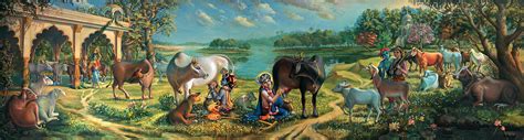 Krishna Balaram Milking Cows Painting by Vrindavan Das