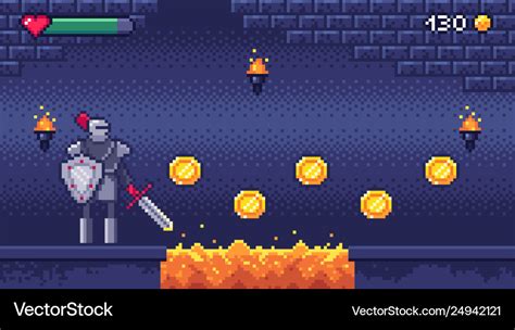 Retro computer games level pixel art video game Vector Image