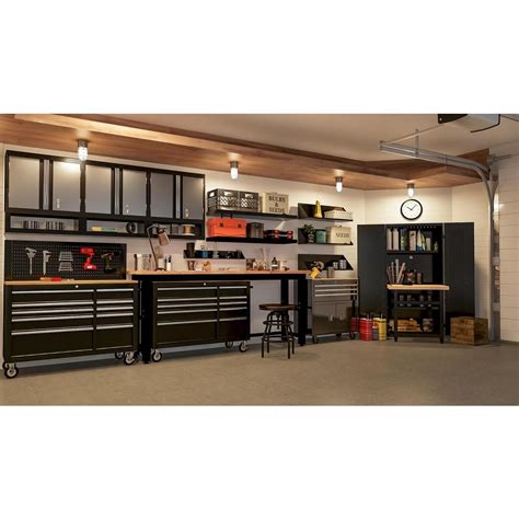 Husky 8 ft. Solid Wood Top Workbench in Black for Garage Storage System G9600-US1 - The Home ...