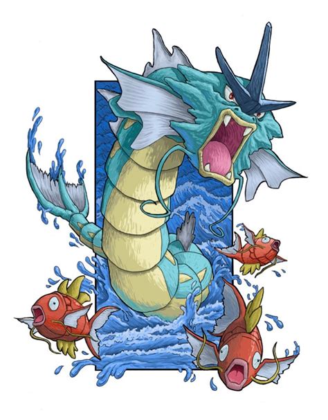 Pokémon Gyarados and Magikarp Original Art Print - Etsy