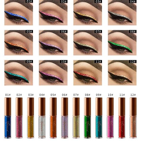 12 Colors Metallic Colorful Glitter Eyeliner Liquid Waterproof Long ...