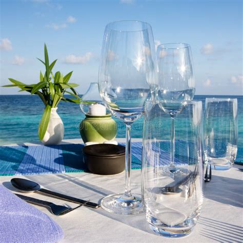 Table Setting at Beach Restaurant Stock Photo - Image of place, beach: 5252636