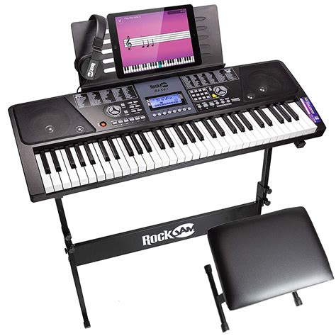 RockJam 61-Key Electronic Keyboard Piano SuperKit with Stand, Stool ...