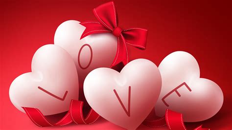 White Love Word Heart Shapes Red Ribbon Background HD Love Wallpapers | HD Wallpapers | ID #76545