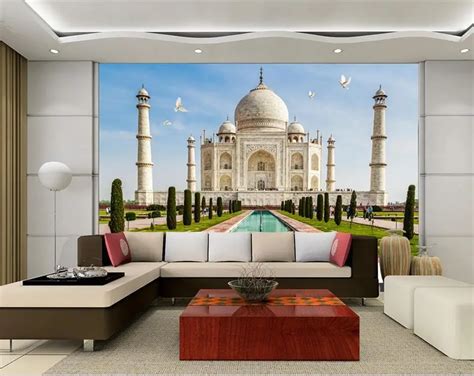 custom 3d photo wallpaper living room mural India Taj Mahal landscape painting picture sofa TV ...