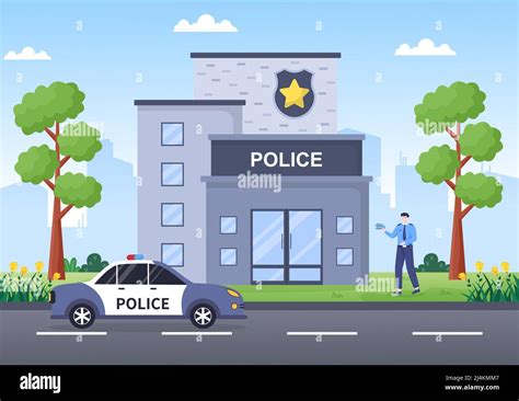 Police Station Department Building Vector Illustration with Policeman ...