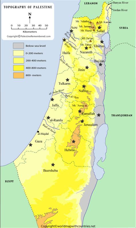 Free Printable Labeled and Blank Map of Palestine State in PDF